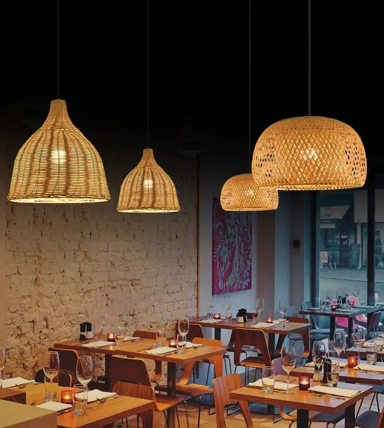 Hand-woven bamboo lantern pendant light – dining room dome chandelier