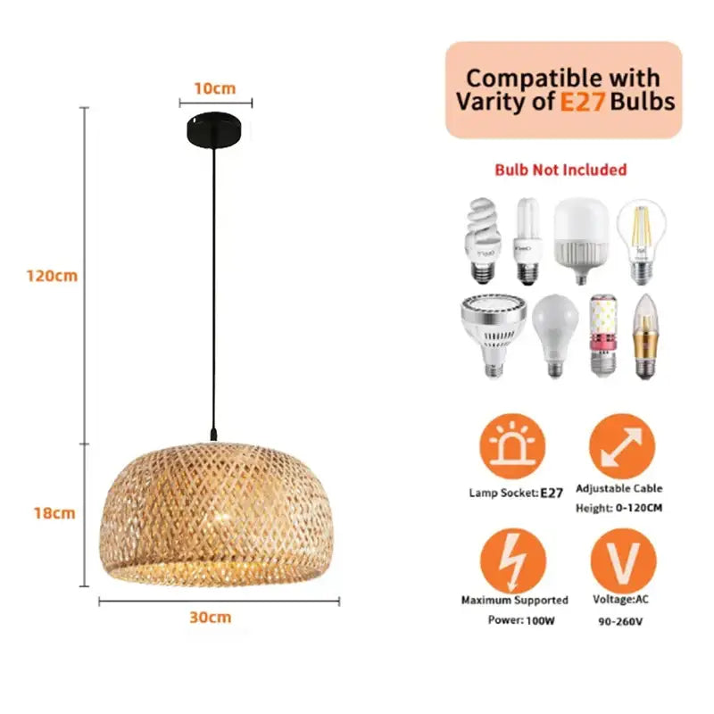 Hand-woven bamboo lantern pendant light – dining room dome chandelier