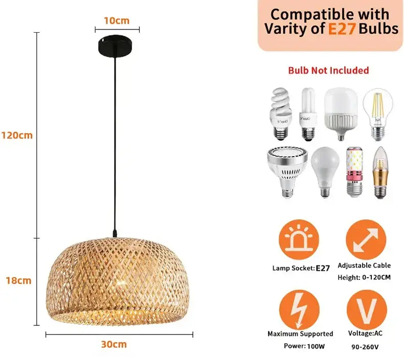 Hand-woven bamboo lantern pendant light – dining room dome chandelier