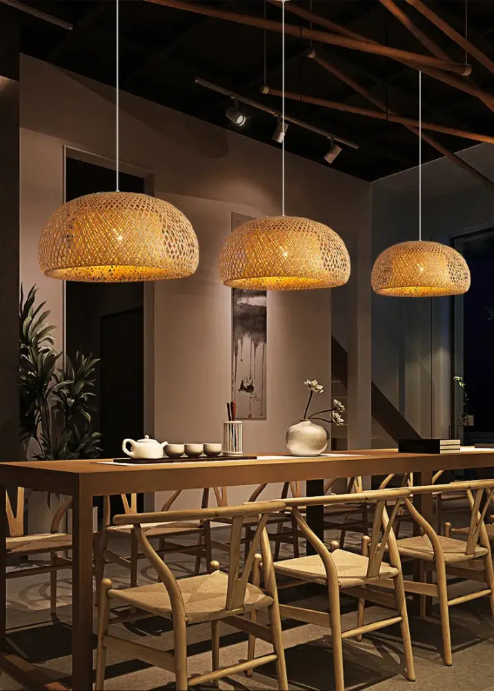 Hand-woven bamboo lantern pendant light – dining room dome chandelier