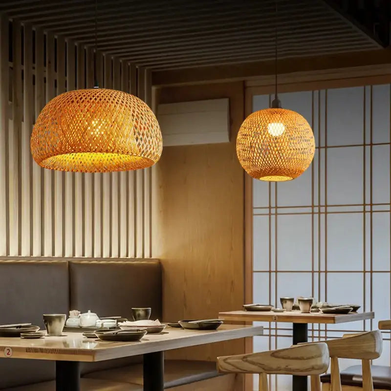 Hand-woven bamboo lantern pendant light – dining room dome chandelier