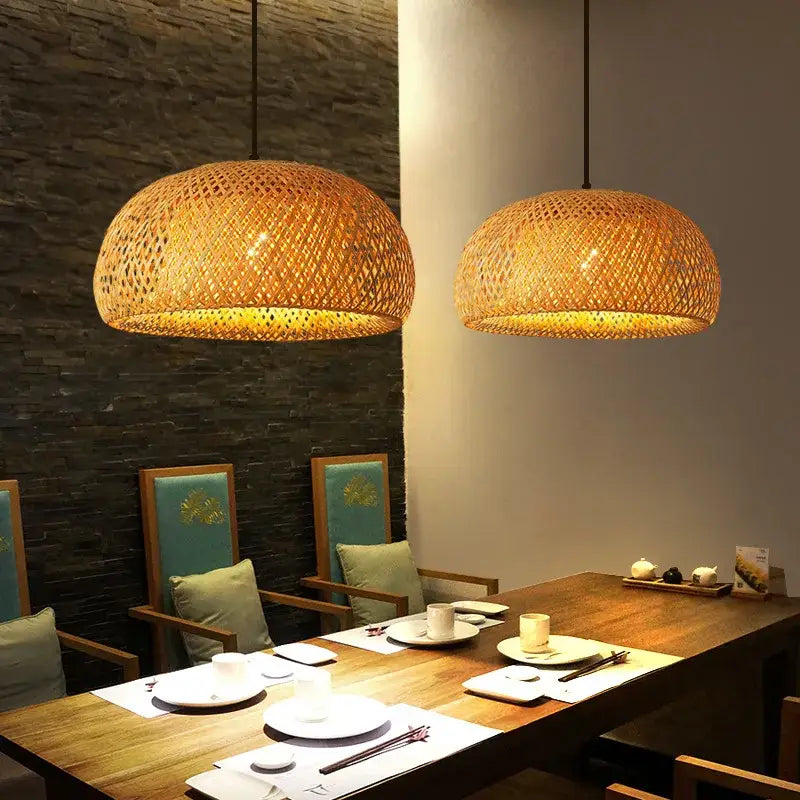 Hand-woven bamboo lantern pendant light – dining room dome chandelier