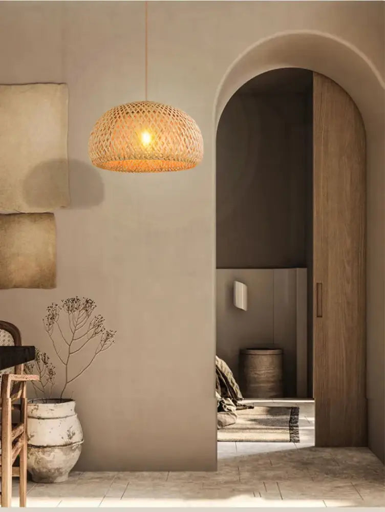 Hand-woven bamboo lantern pendant light – dining room dome chandelier