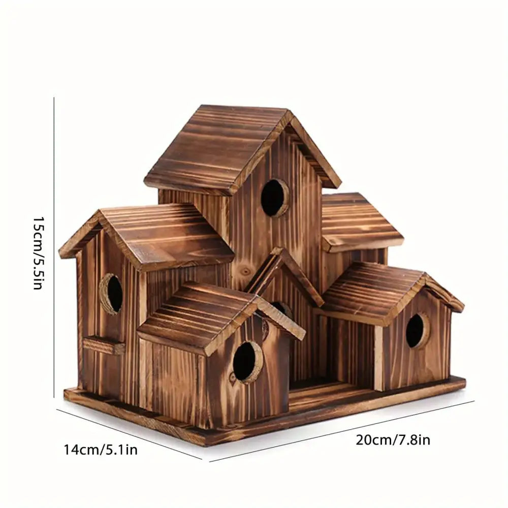 Rustic brown handmade 6-hole hanging bird house garden decor