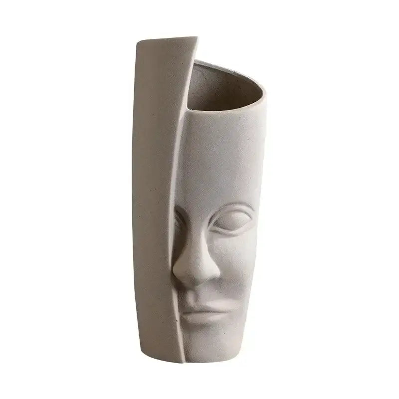 Handmade white ceramic face art vase sculpture living room decor