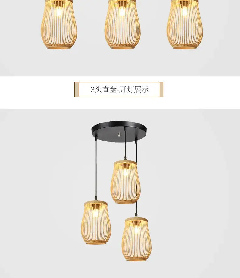 Handmade chinese rattan wicker pendant 3 light set for dining room