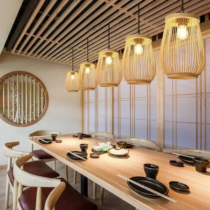 Handmade chinese rattan wicker pendant 3 light set for dining room