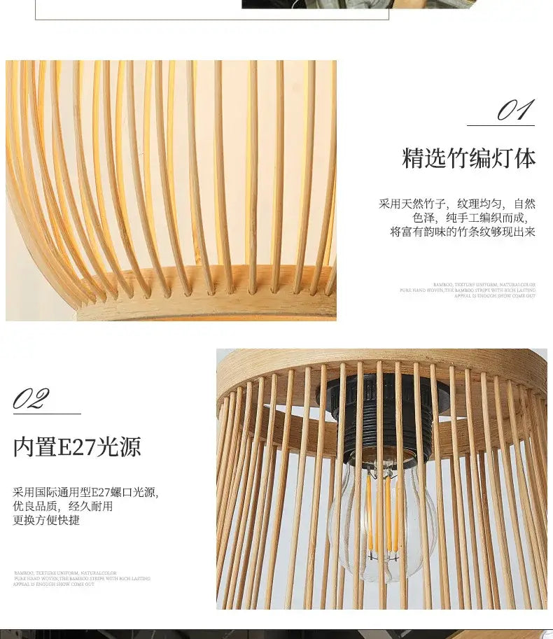 Handmade chinese rattan wicker pendant 3 light set for dining room