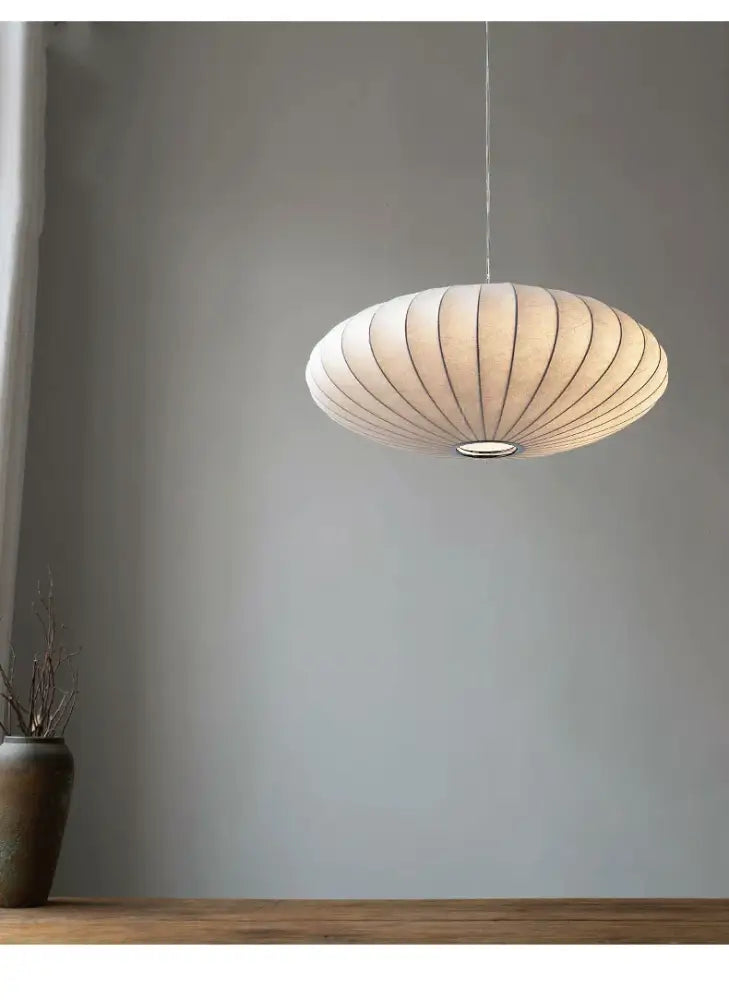 Japanese style silk chandelier – beige oval dining room pendant light