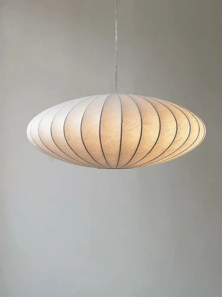 Japanese style silk chandelier – beige oval dining room pendant light