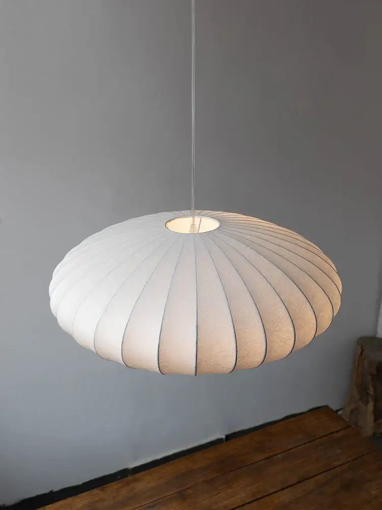 Japanese style silk chandelier – beige oval dining room pendant light