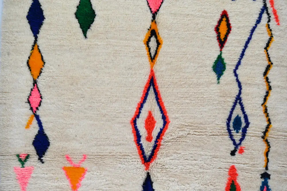 Handmade moroccan azilal carpet beige geometric rug for living room