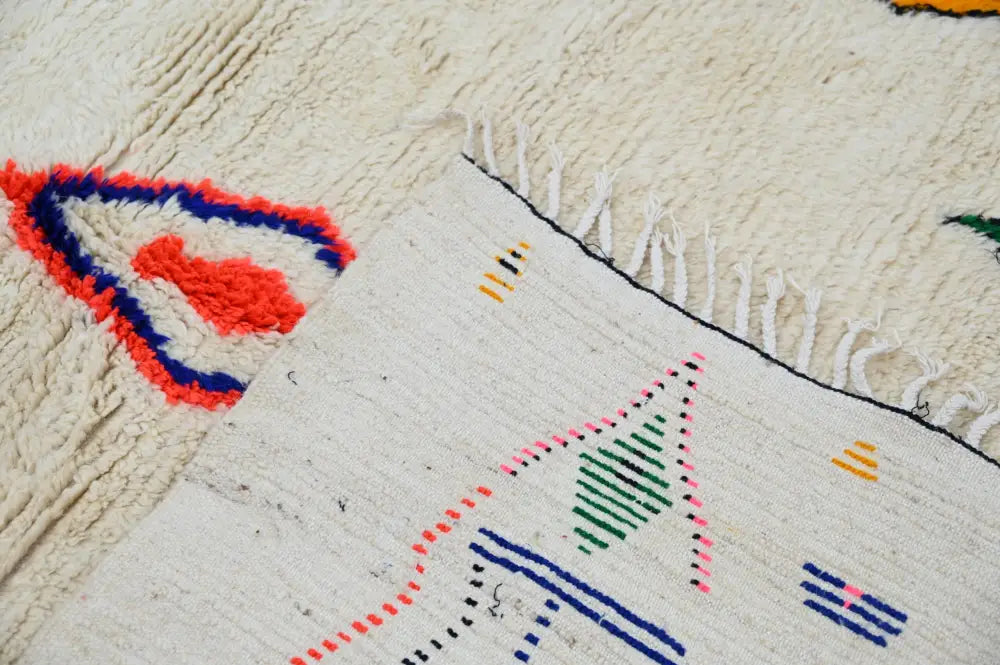 Handmade moroccan azilal carpet beige geometric rug for living room