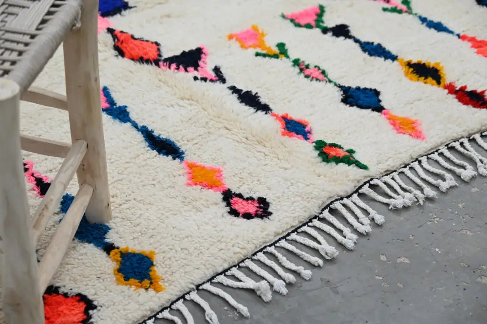 Handmade moroccan azilal carpet beige geometric rug for living room