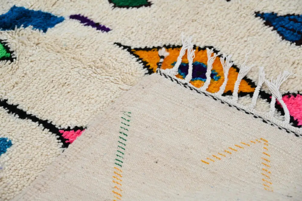 Handmade moroccan azilal rug beige colorful geometric living room
