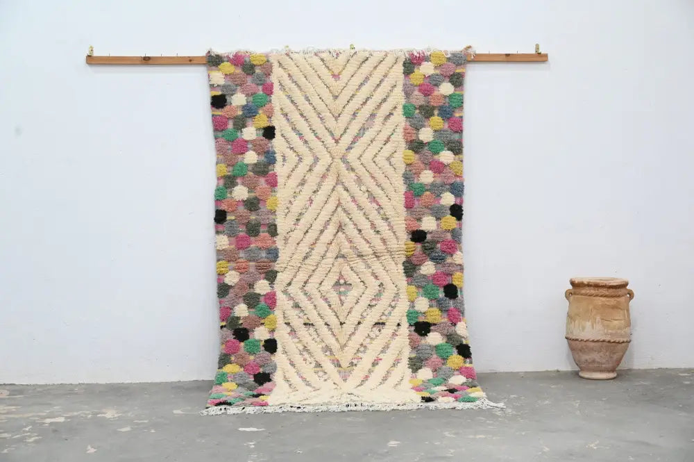 Handmade colorful geometric azilal rug 222x133 bedroom floor decor