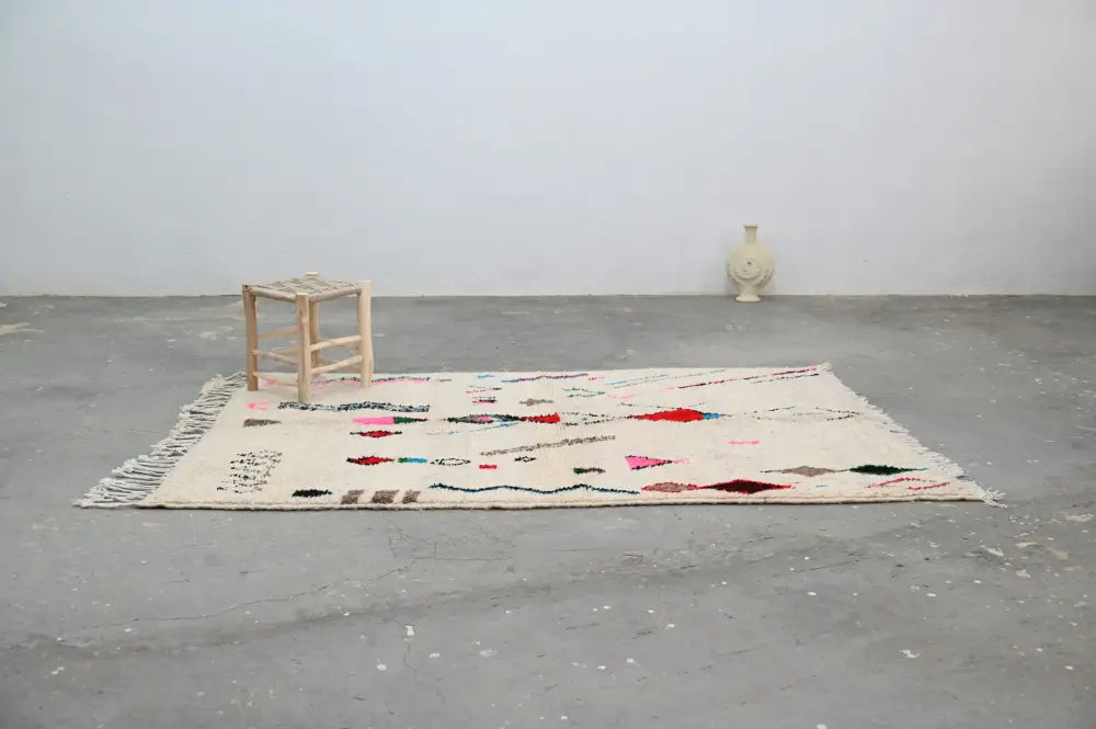 Handmade beige geometric azilal rug – bedroom natural wool decor
