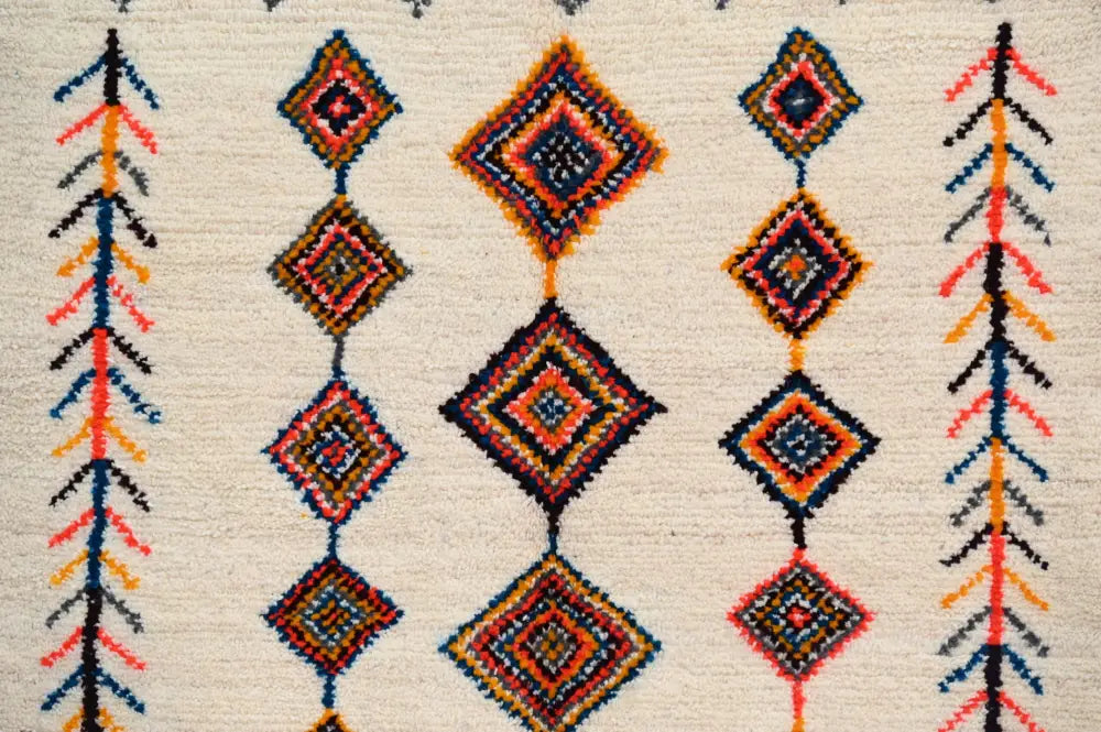 Handmade moroccan azilal rug beige vibrant colors living room decor