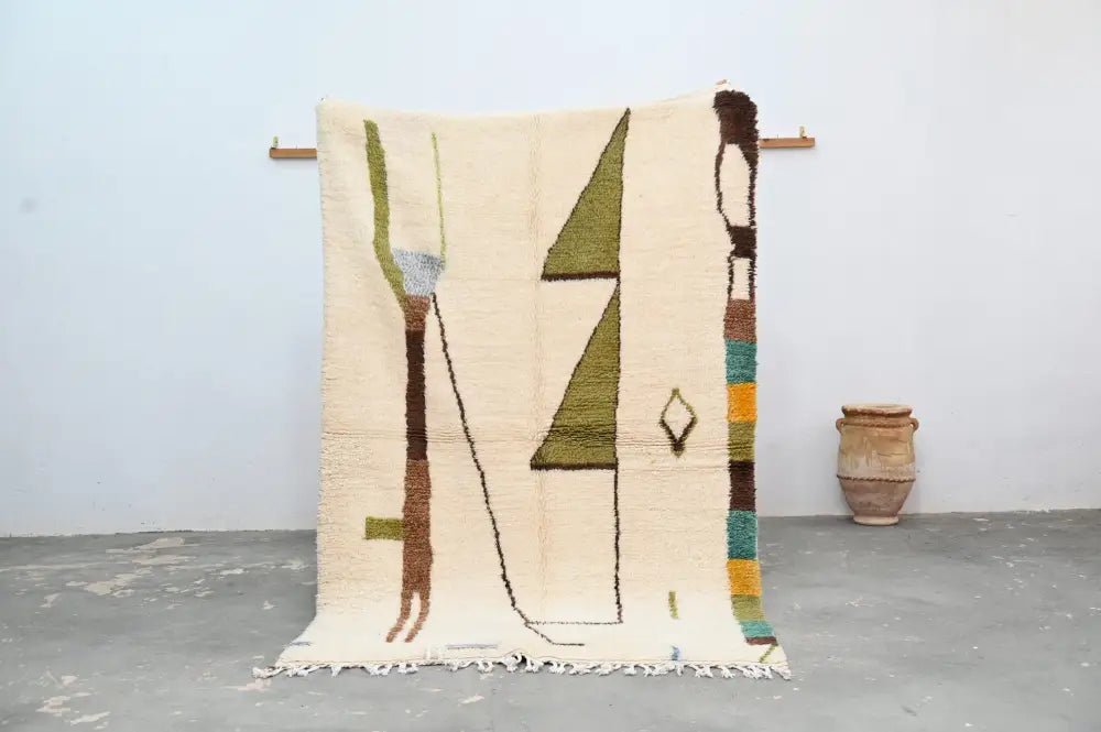 Handmade moroccan azilal rug cream and olive living room decor