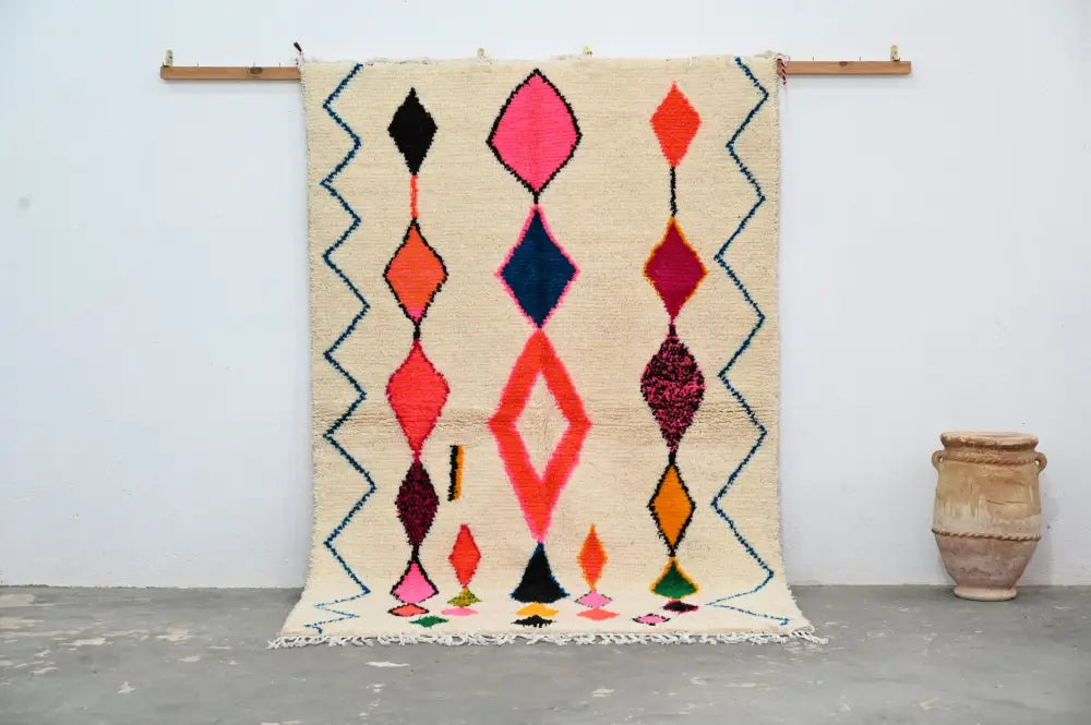 Handmade moroccan azilal rug with vibrant colors for living room