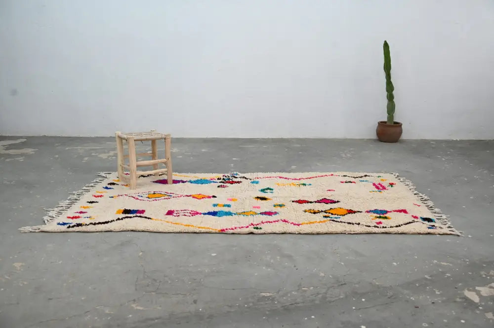 Handmade traditional azilal beige geometric rug bedroom decor