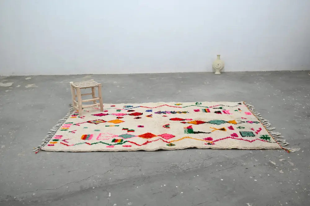 Handmade traditional azilal beige geometric rug living room decor