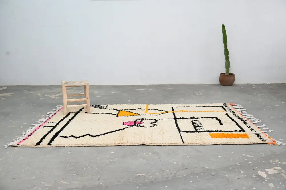 Handmade moroccan azilal rug beige geometric living room decor