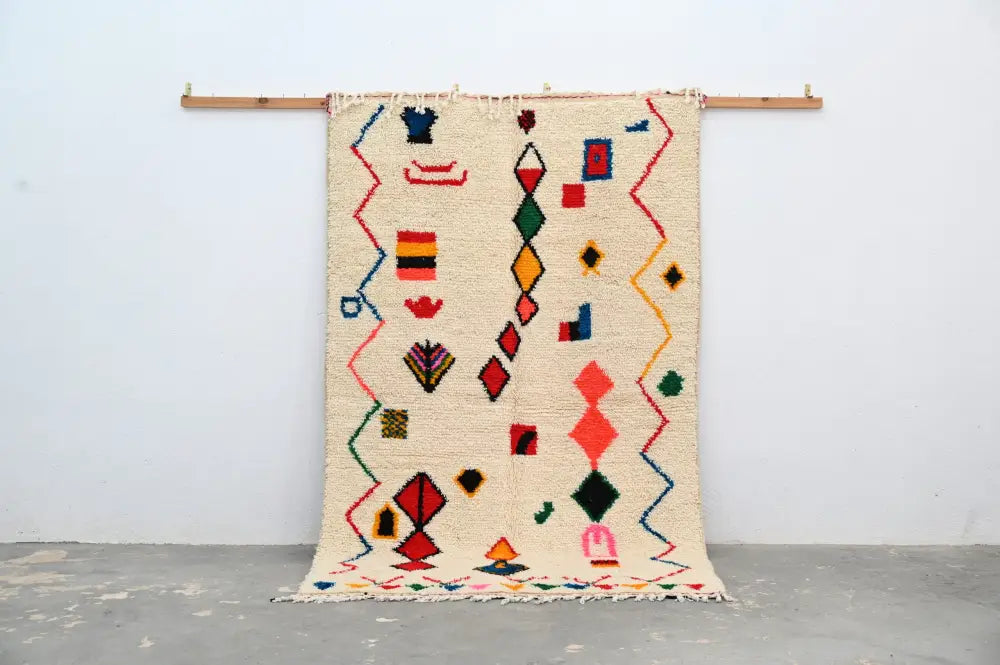 Handmade traditional azilal rug beige wool living room decor