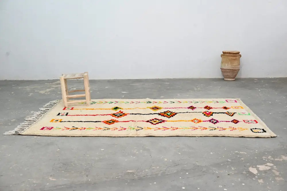 Handmade moroccan azilal rug beige geometric bedroom carpet