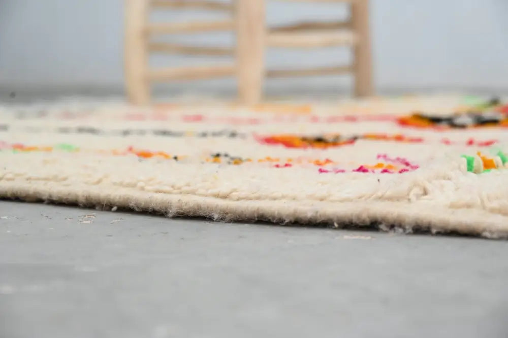Handmade moroccan azilal rug beige geometric bedroom carpet