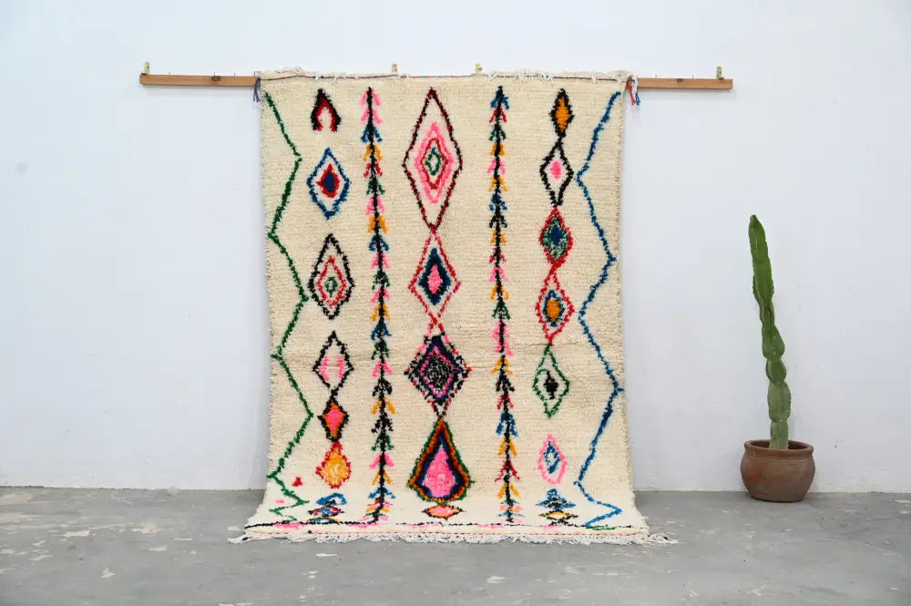 Handmade moroccan azilal natural wool rug bedroom geometric decor