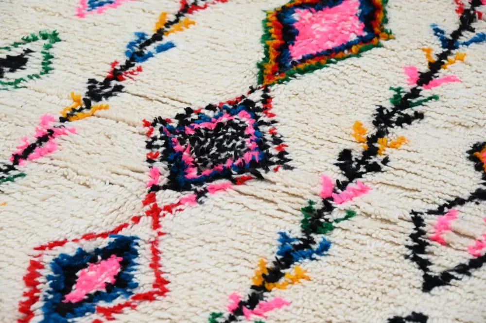 Handmade moroccan azilal natural wool rug bedroom geometric decor