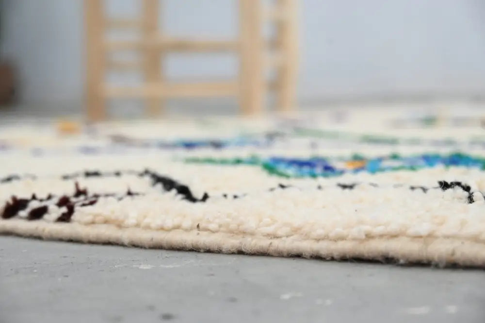 Handmade moroccan azilal rug beige geometric bedroom decor