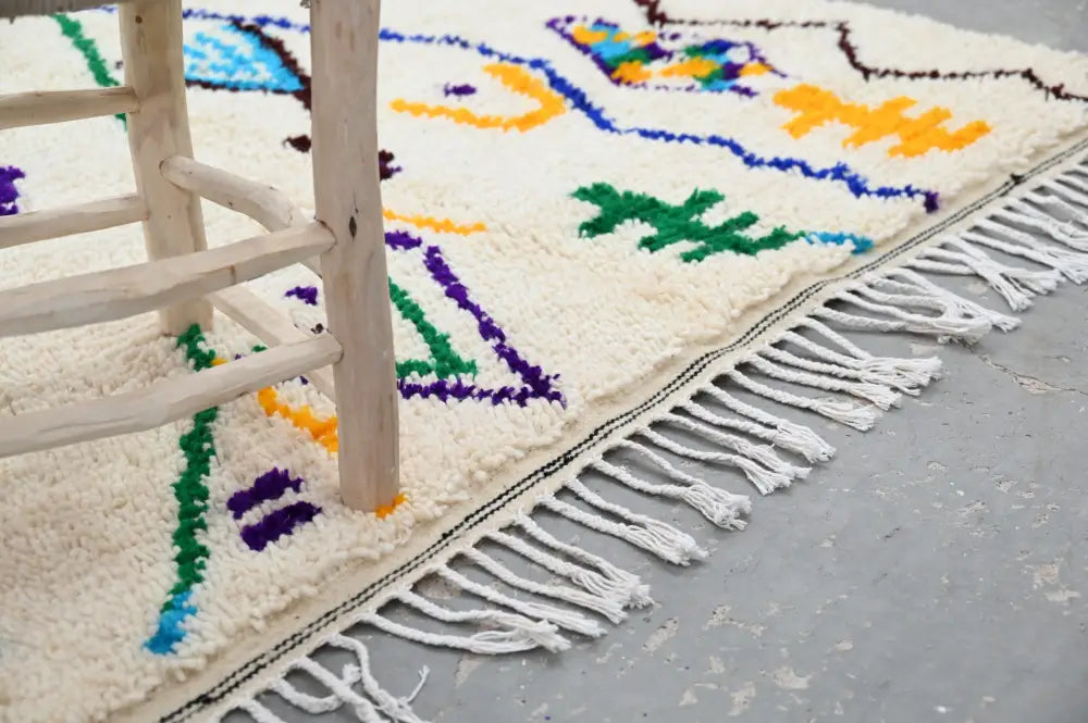 Handmade moroccan azilal rug beige geometric bedroom decor