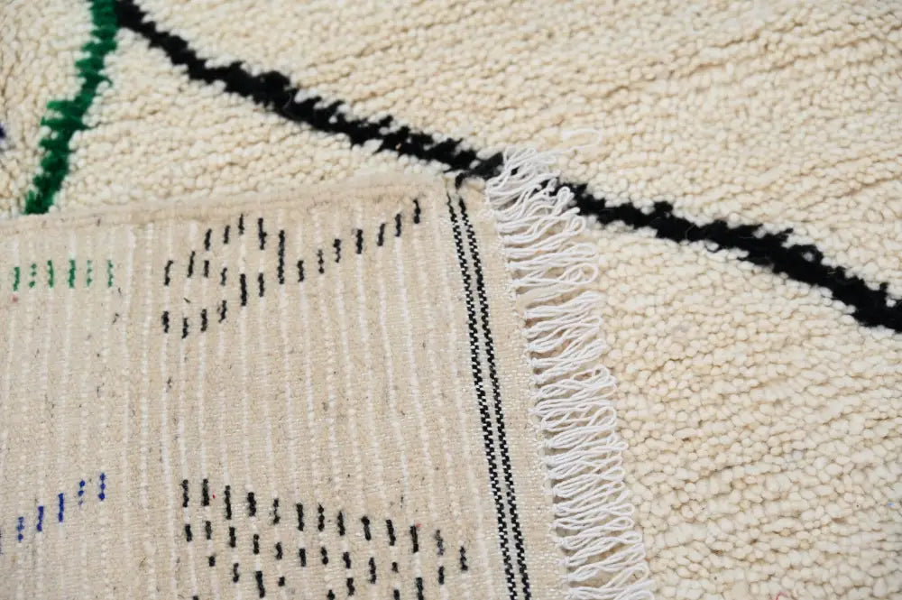Handmade moroccan azilal rug beige geometric bedroom decor