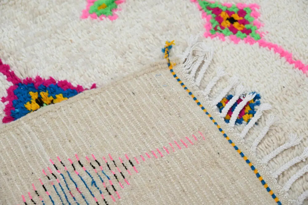 Handmade moroccan azilal rug beige colorful geometric bedroom decor
