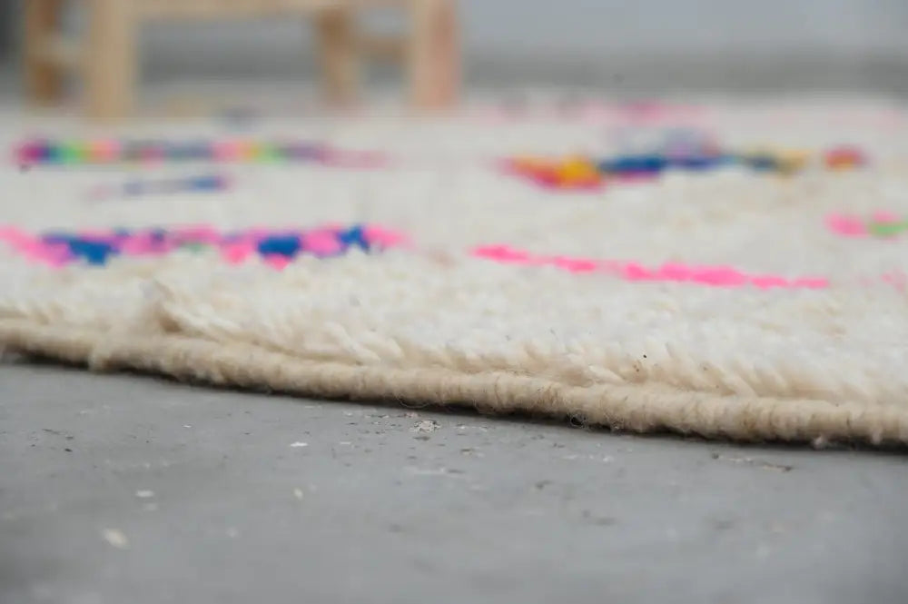 Handmade moroccan azilal rug beige colorful geometric bedroom decor