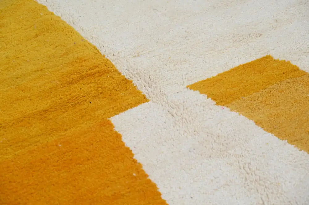 Handmade moroccan yellow & cream azilal rug living room decor