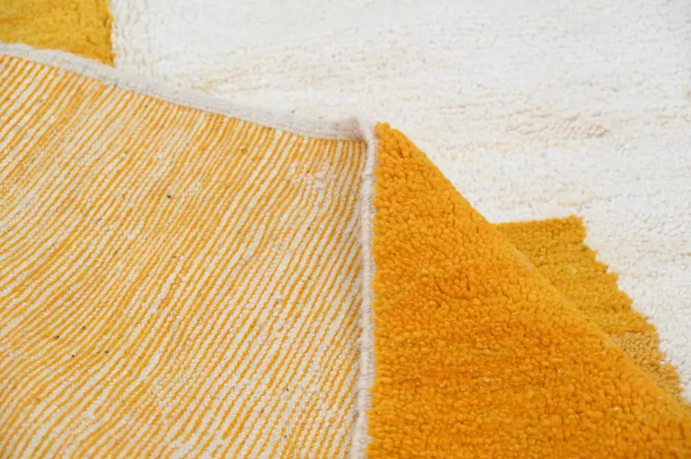 Handmade moroccan yellow & cream azilal rug living room decor
