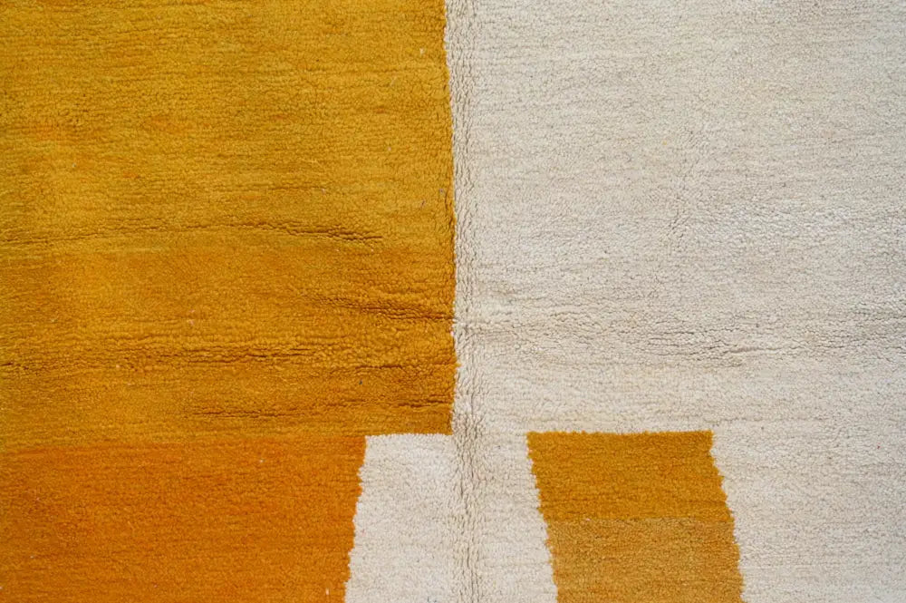 Handmade moroccan yellow & cream azilal rug living room decor