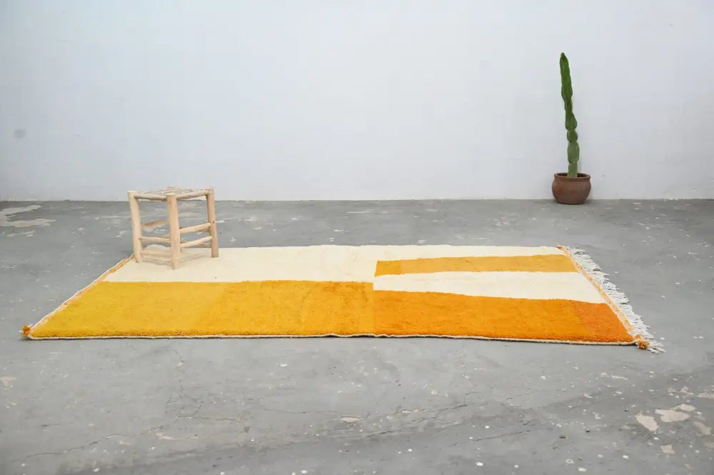 Handmade moroccan yellow & cream azilal rug living room decor