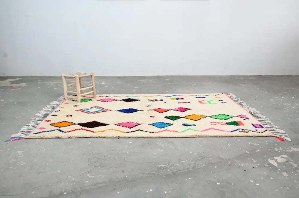 Handmade beige geometric azilal rug 250x160cm living room decor