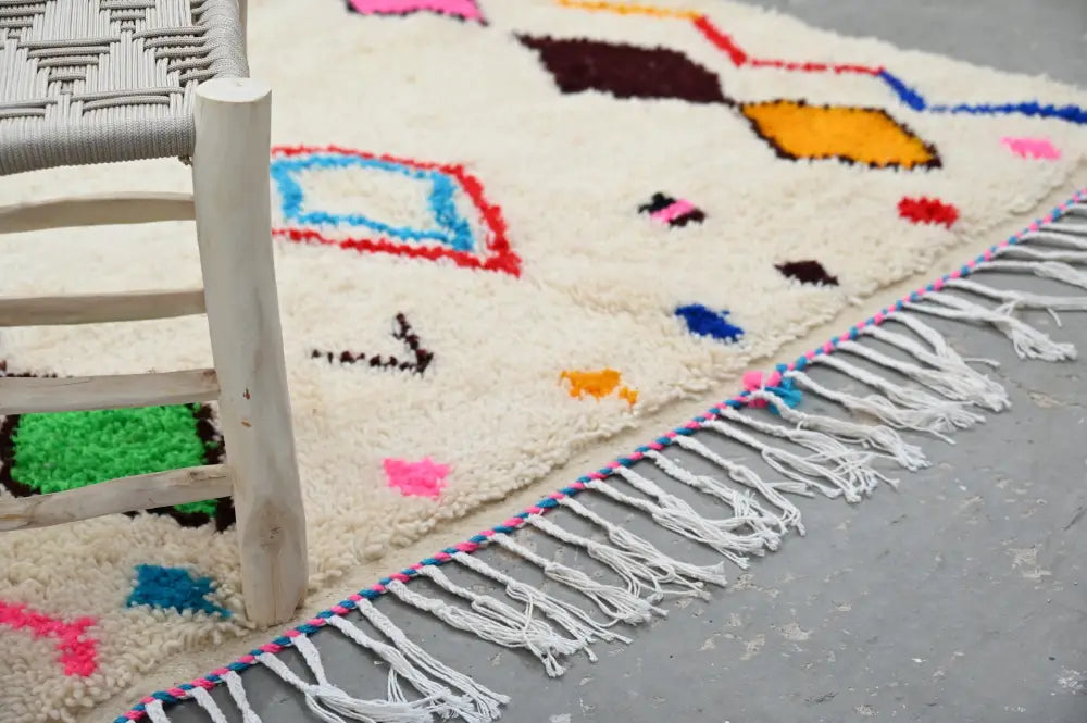 Handmade beige geometric azilal rug 250x160cm living room decor