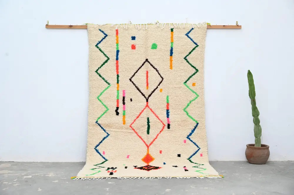 Handmade beige moroccan azilal rug natural wool living room decor
