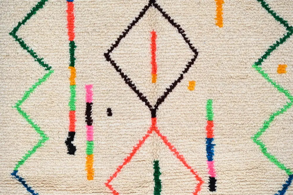 Handmade beige moroccan azilal rug natural wool living room decor