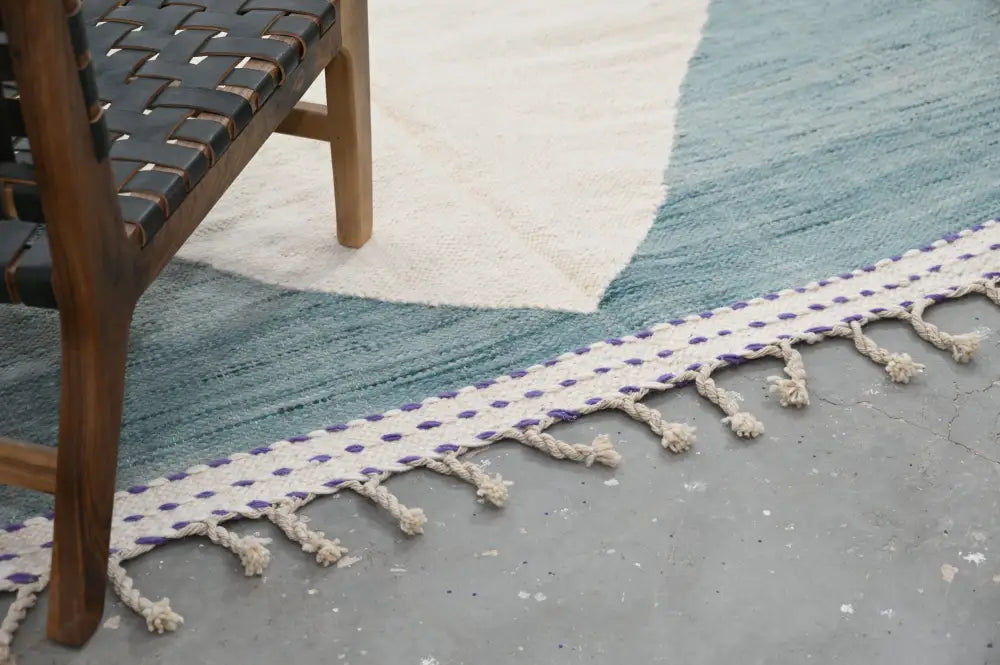 Handmade beige and purple azilal rug living room natural wool decor