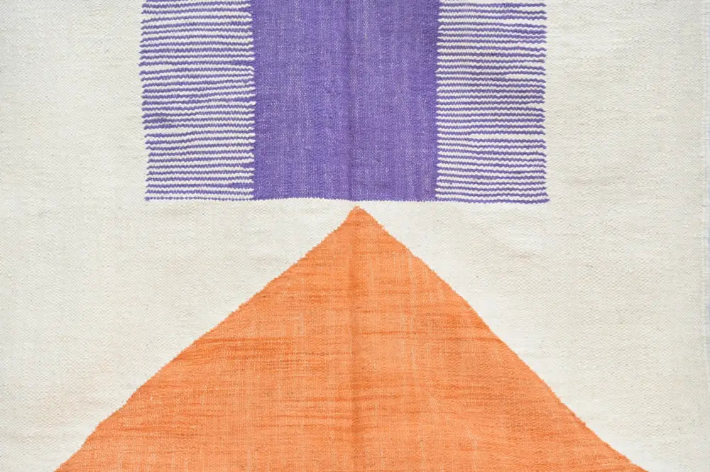 Handmade beige and purple azilal rug living room natural wool decor