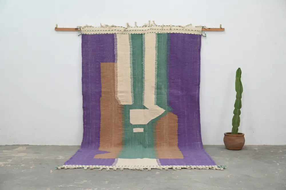 Purple green & beige moroccan azilal rug bedroom woven decor