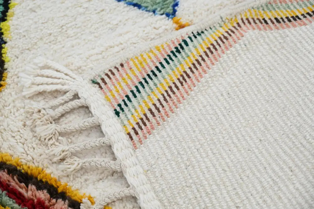 Handmade moroccan azilal rug beige geometric living room decor