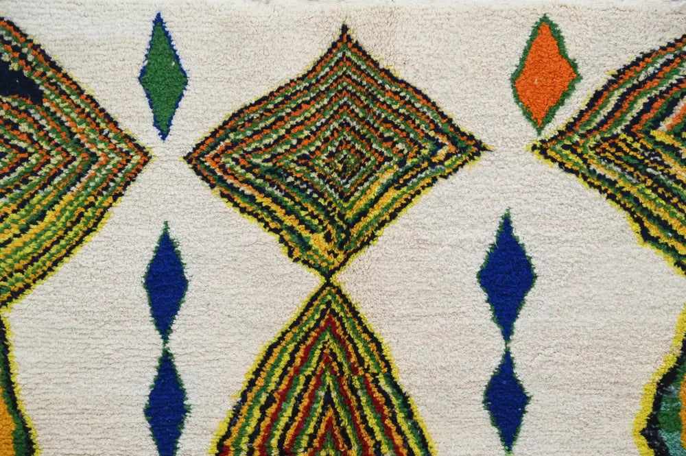 Handmade moroccan azilal rug beige geometric living room decor